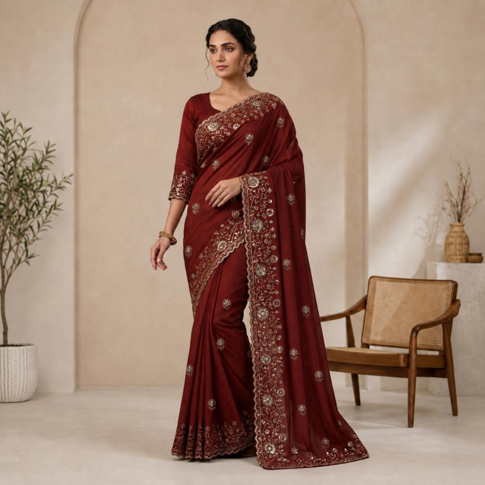 Soft Rangoli Silk Saree with Beads, Sequins & Zari Work