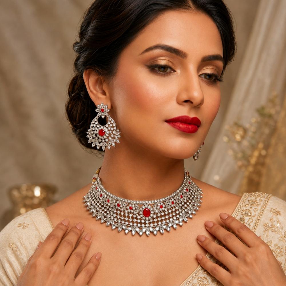 YASHVIKA Gold Plated Stone Pearl Necklace Earring Set for Women & Girls