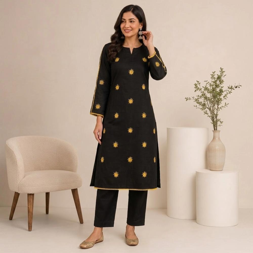Women Cotton Embroidery Kurta with Pant