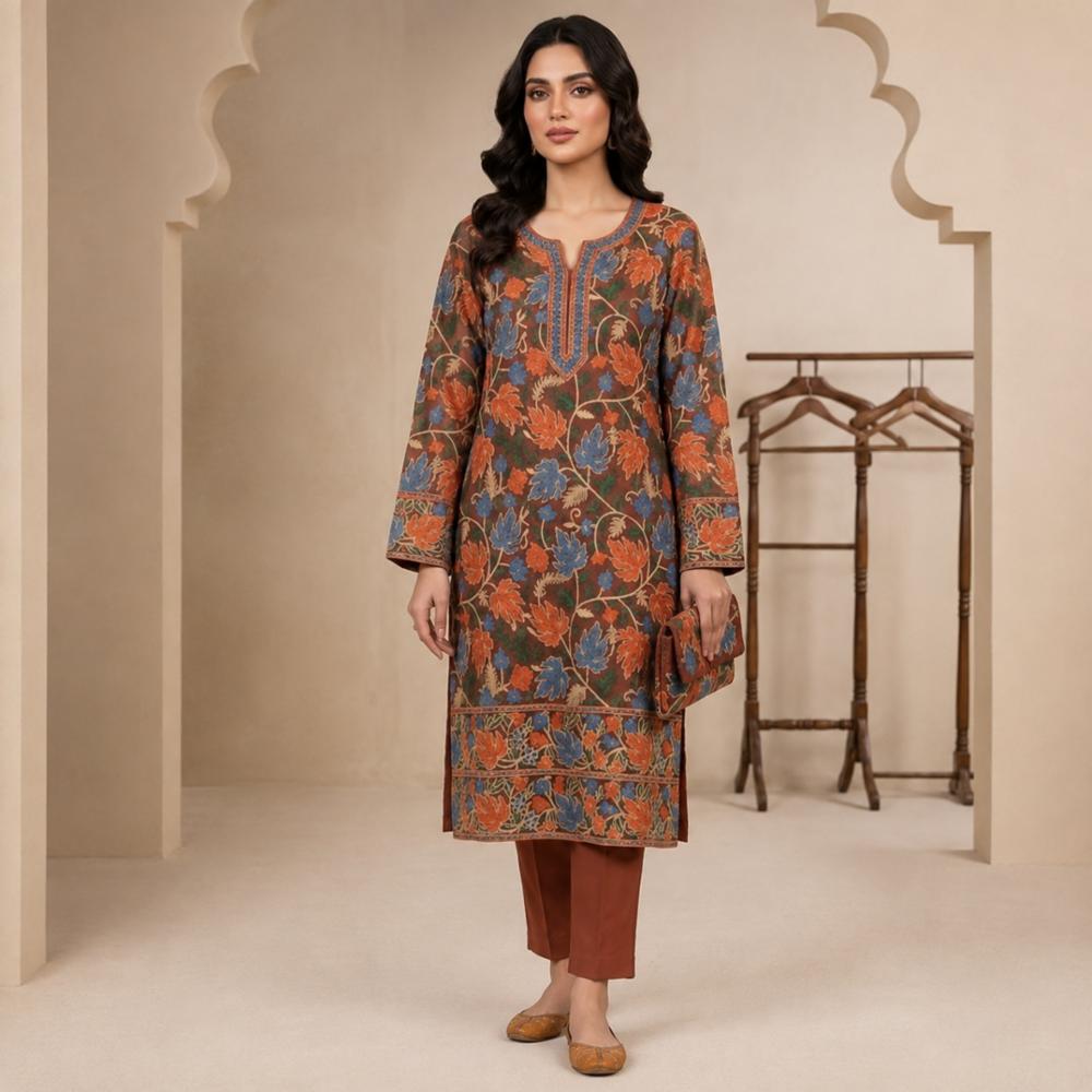 Brown Kashmiri Aari Work Short Kurti