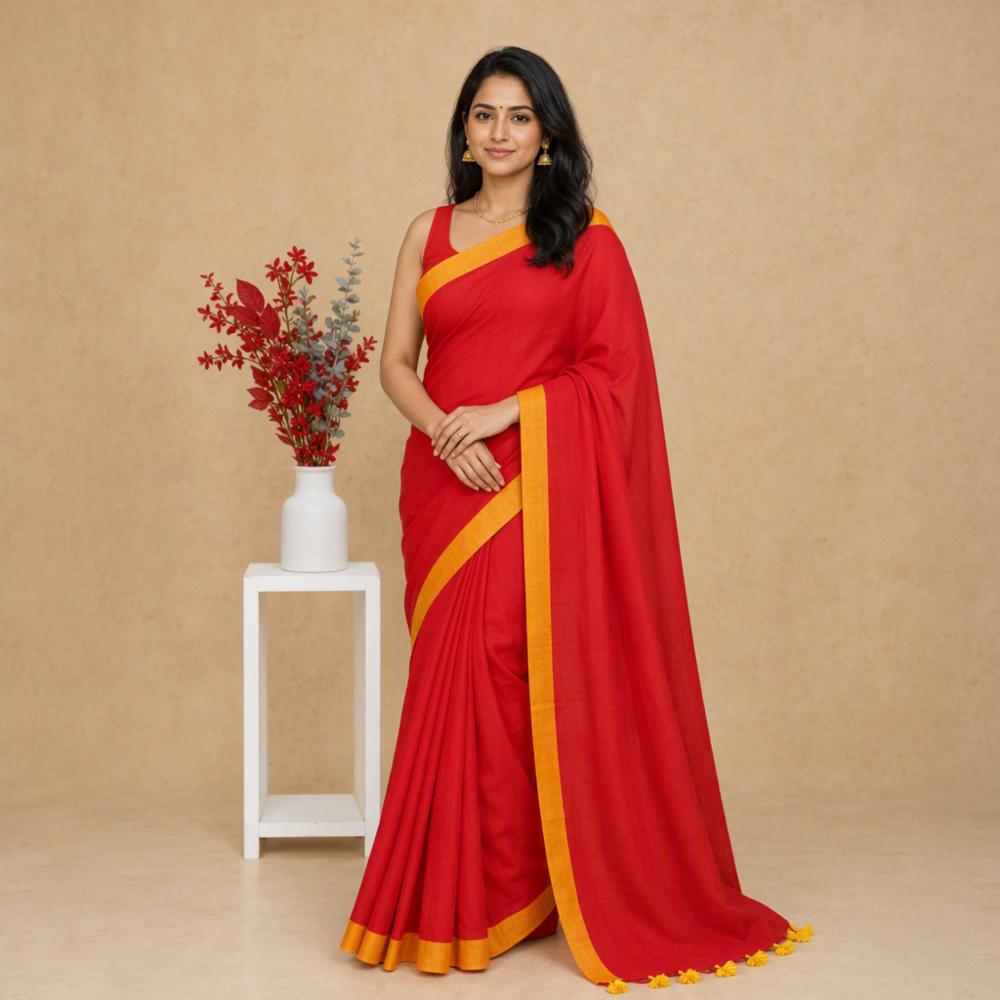 Handloom Khadi Cotton Saree with Running Blouse Piece for Women