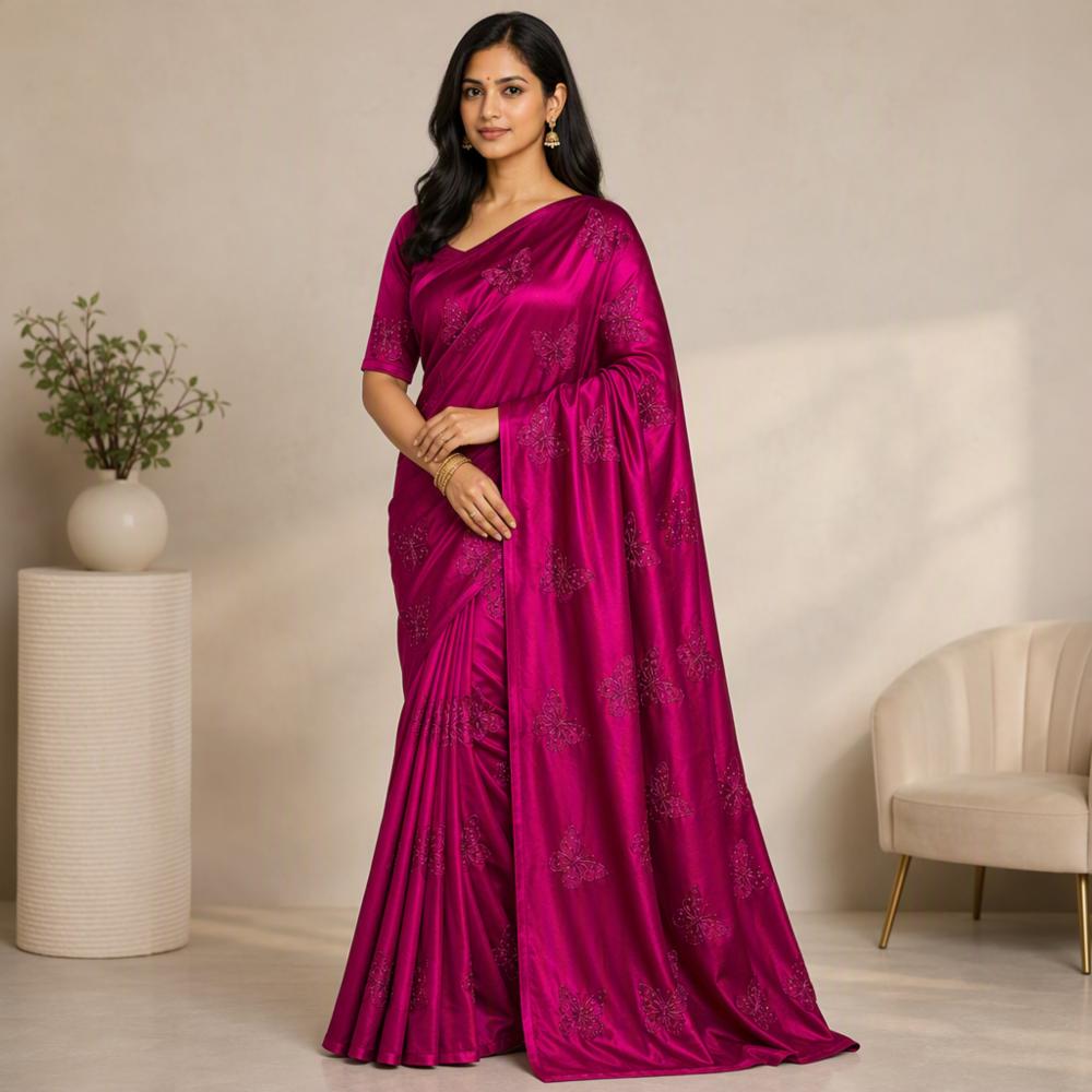 Beadwork Butterfly Saree with All Over Work and Running Blouse