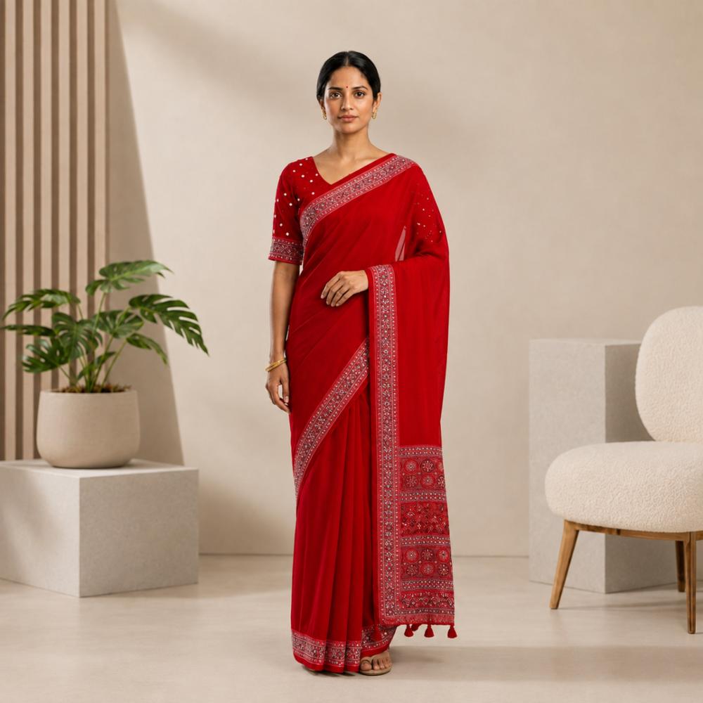Crepe Silk Saree with Unstitched Blouse