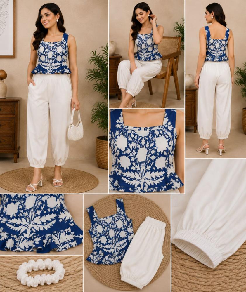 Women Crop Top with White Capri