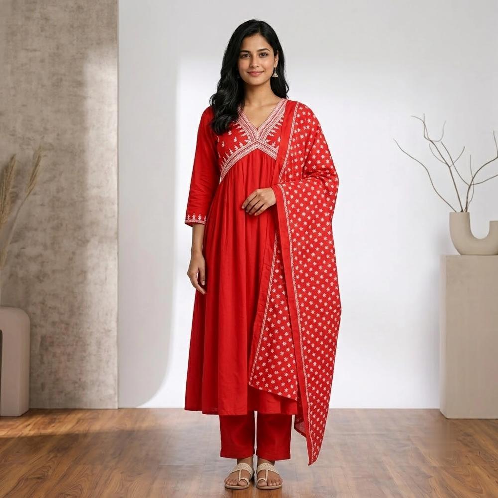 Women Rayon Embroidery Kurta Set with Dupatta 