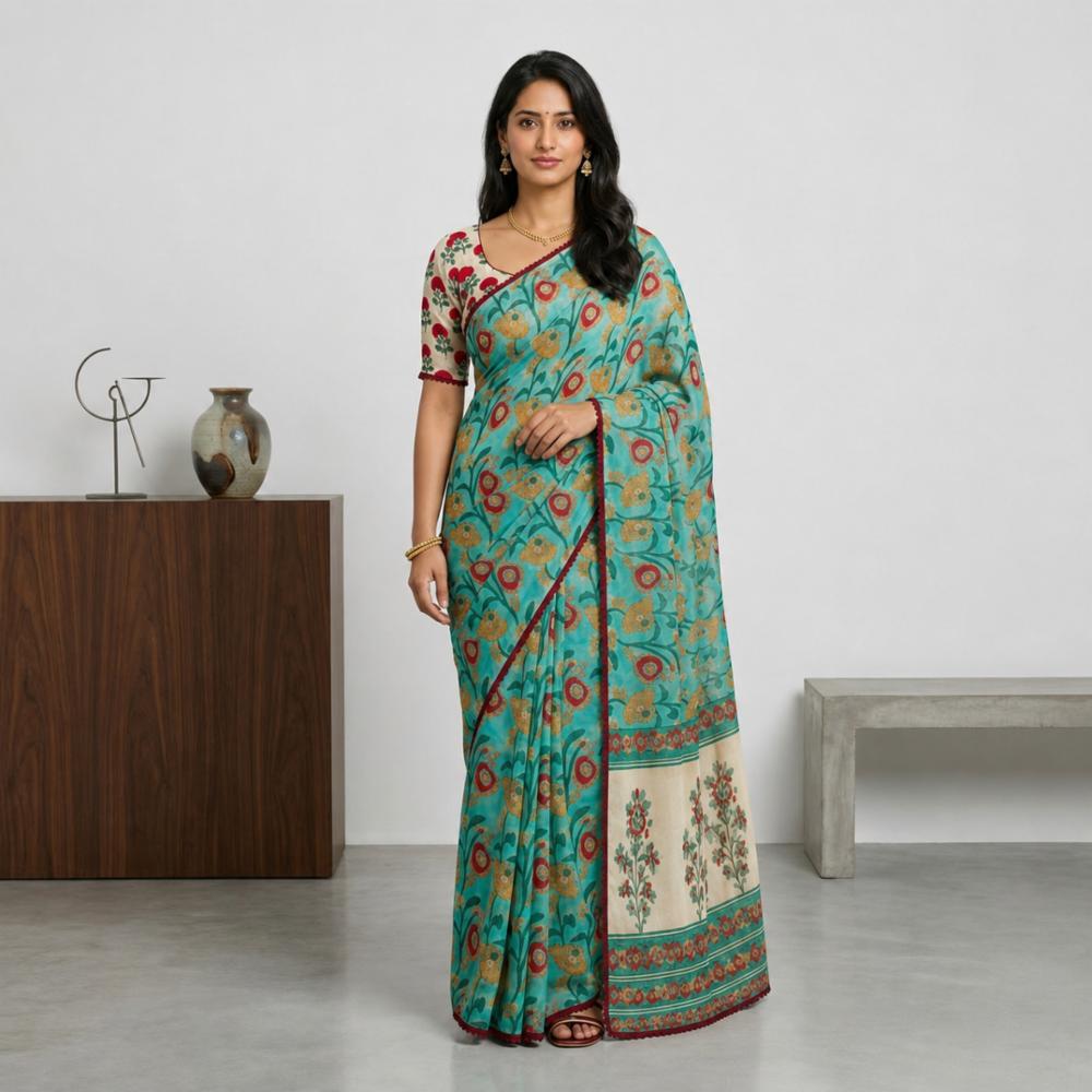 Printed Georgette Saree with Lace Border