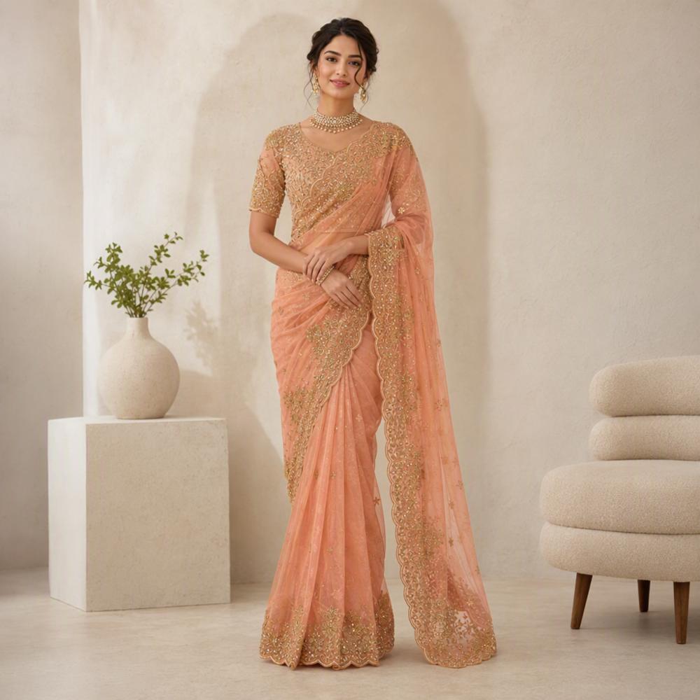 Space Satin Sequin Work Saree