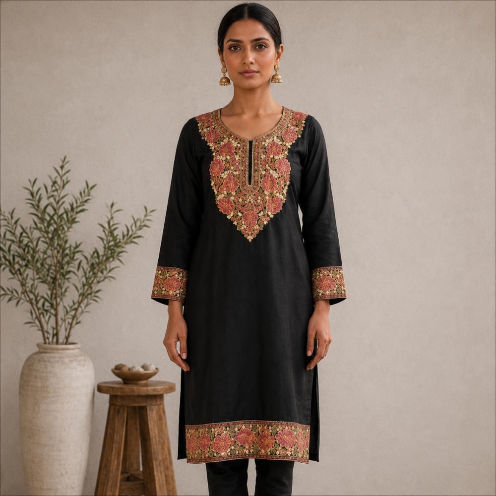 Kashmiri Aari Work Short Kurti Knee Length