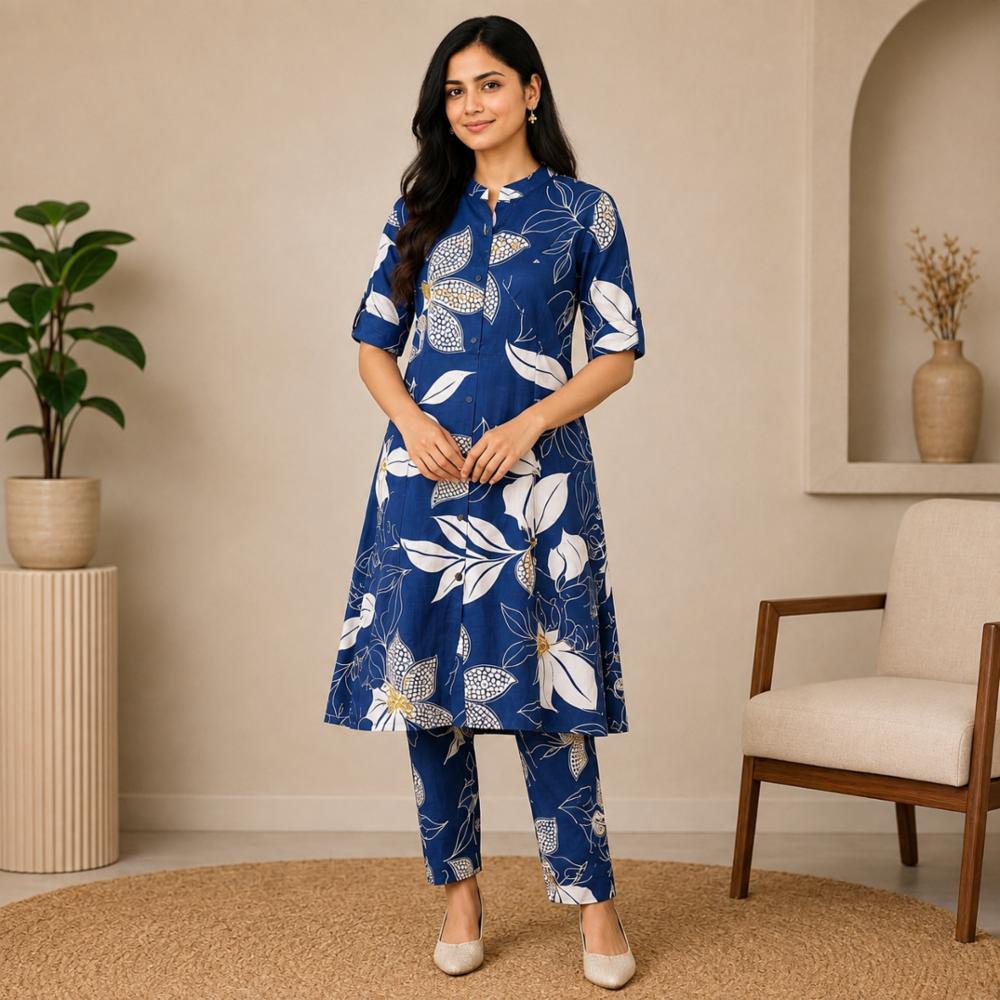 Floral Print A-Line Kurta with Pant