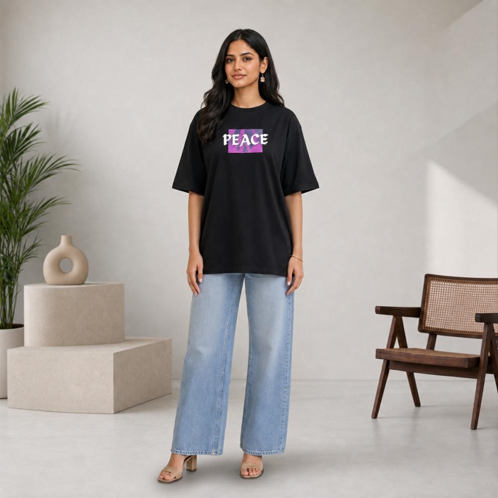 Relaxed Fit Black Graphic Deny Hate T-shirt