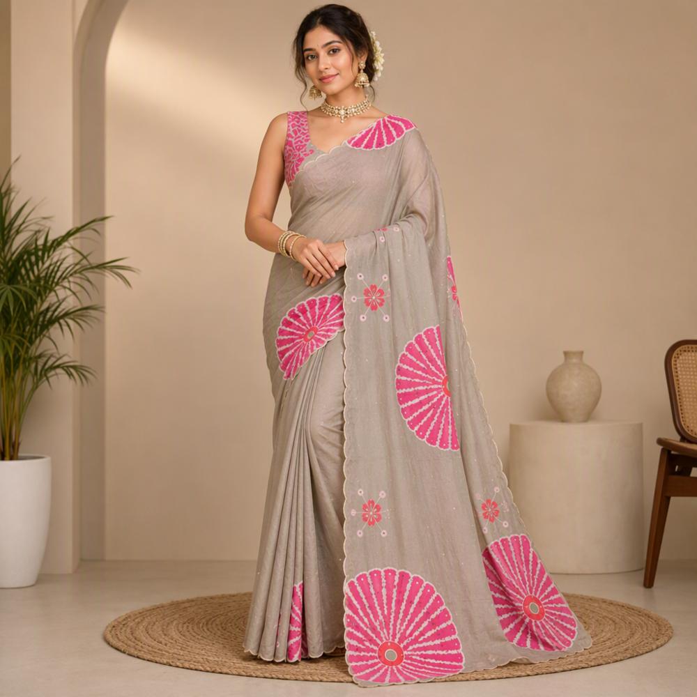 Soft Tabi Mirror Work Saree