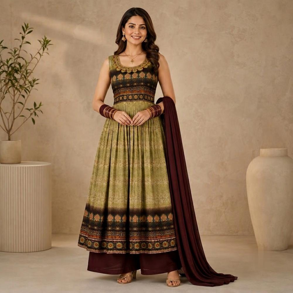 Semi Crush Silk Dress with Palazzo & Dupatta