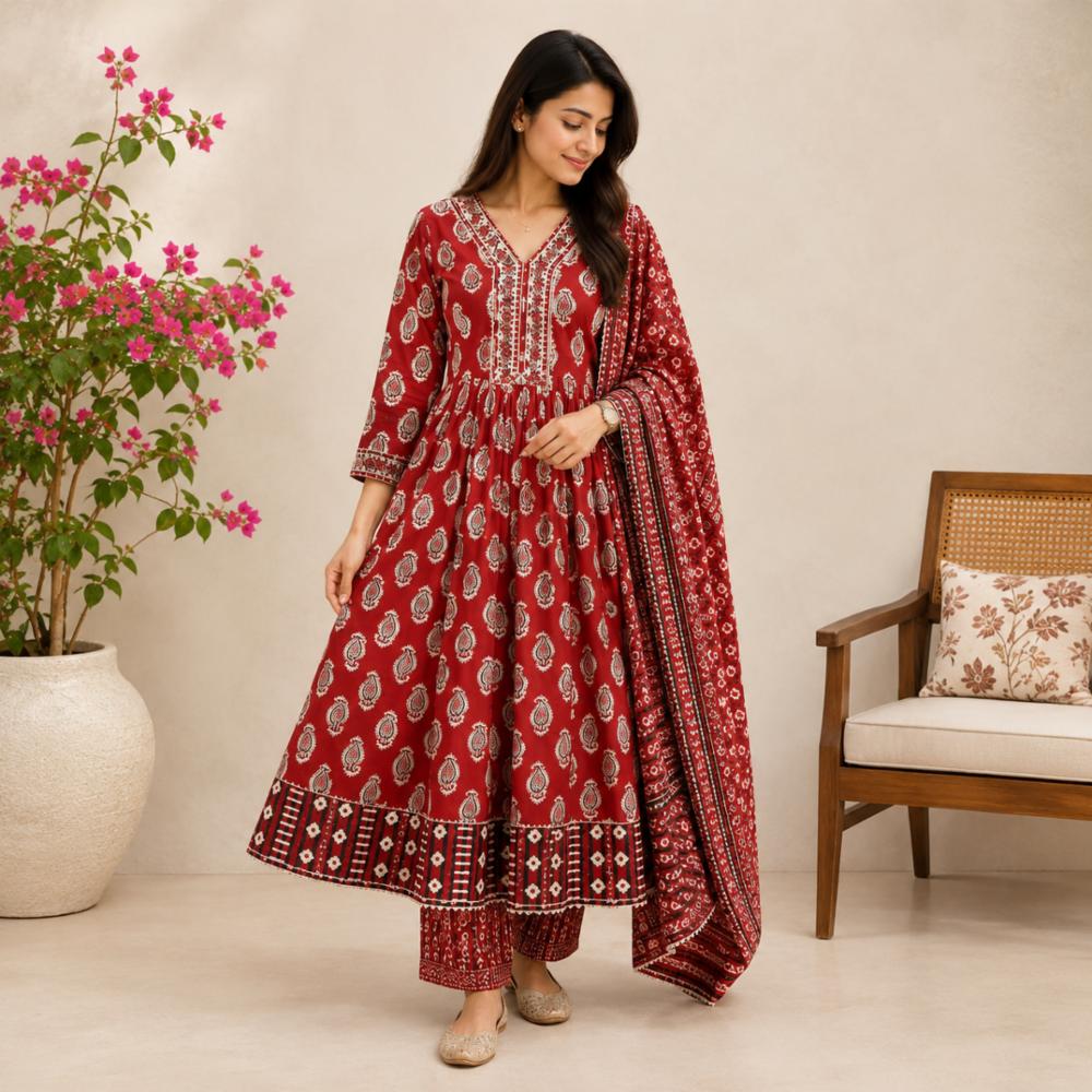 Plus Size Anarkali Kurta Set 3 Piece 