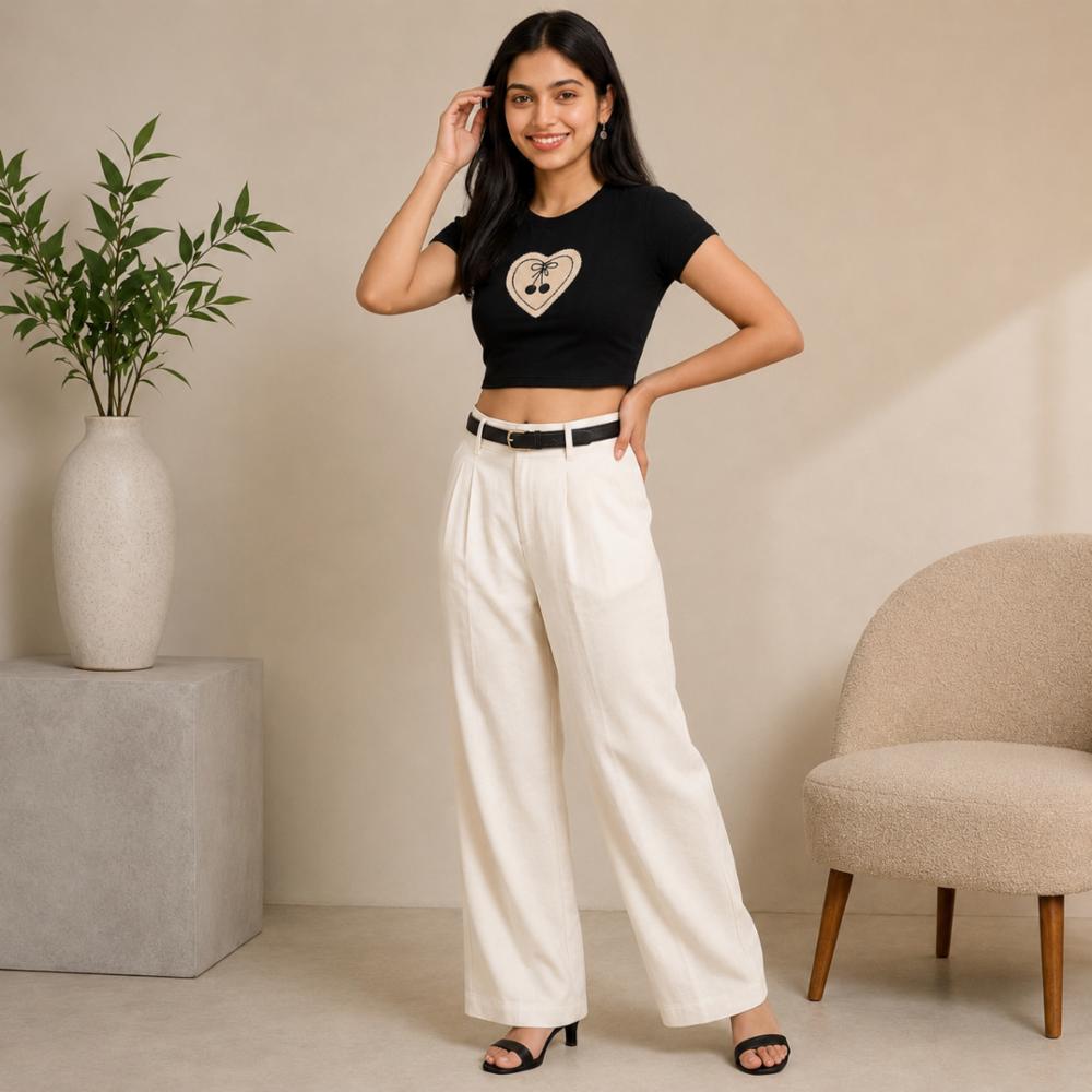 Round Neck Short Sleeve Casual Crop T-Shirt