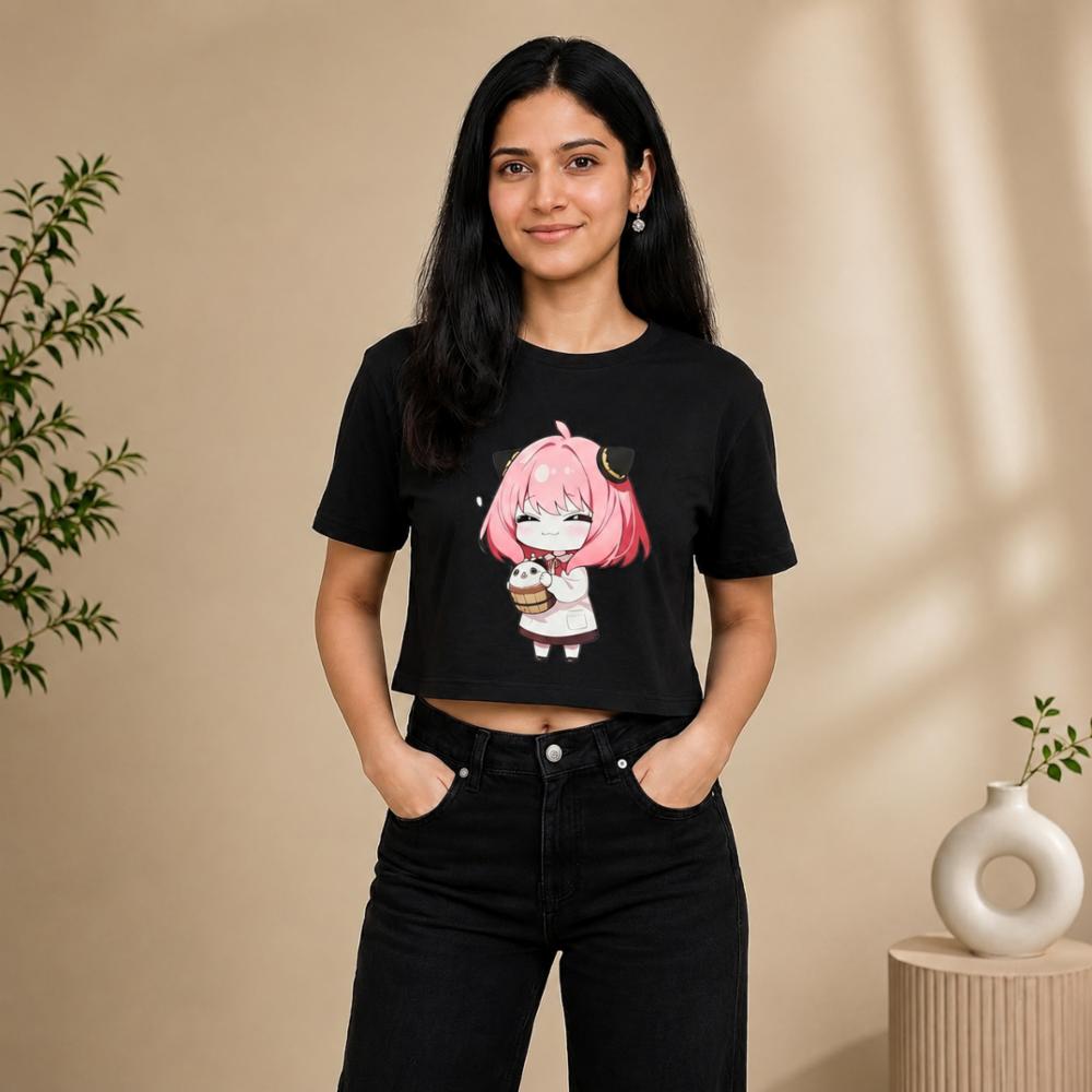 Cotton Lycra Oversized Graphic Print Crop Top For Women