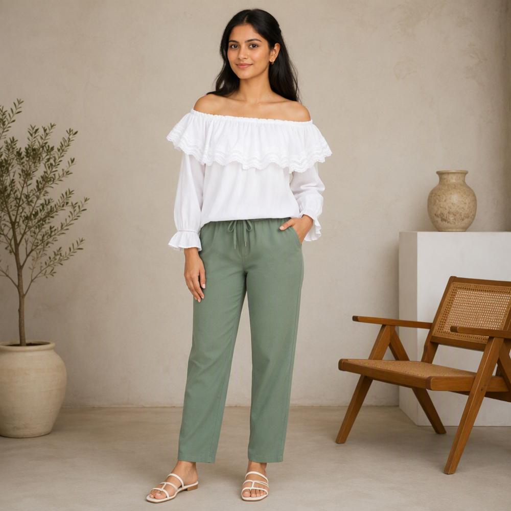 Womenâs Stylish Cotton Off-Shoulder Ruffle Top