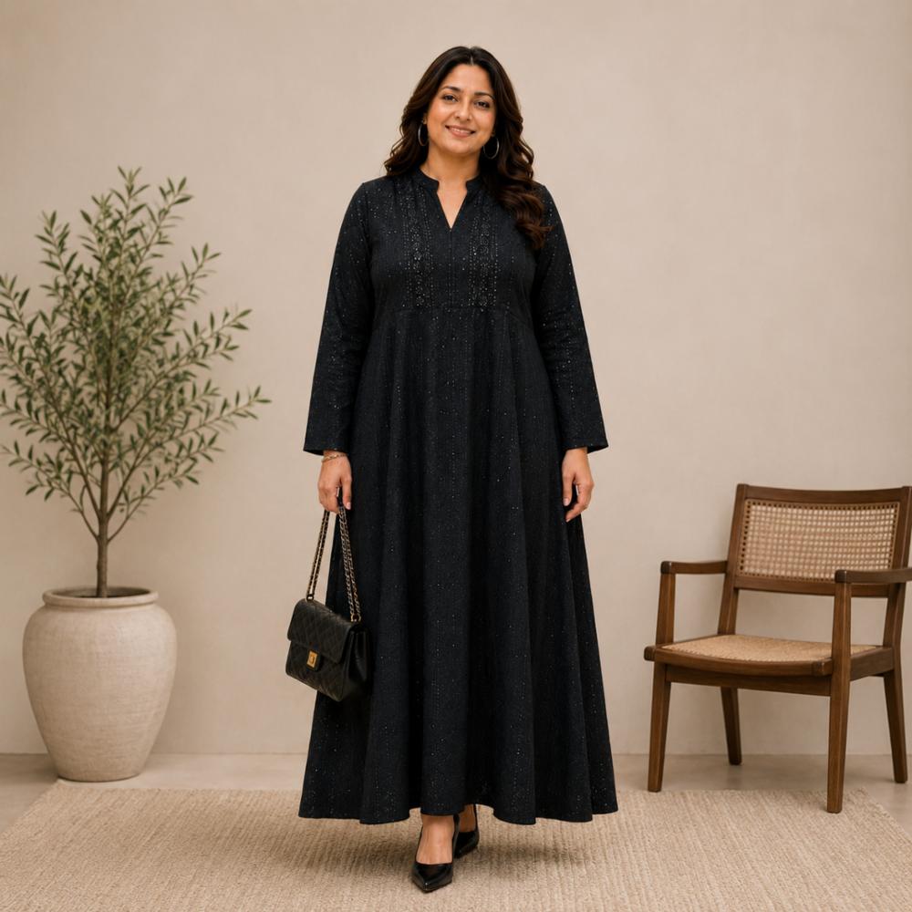 Designer Embroidery Sippy Work Rayon Dress with Belt