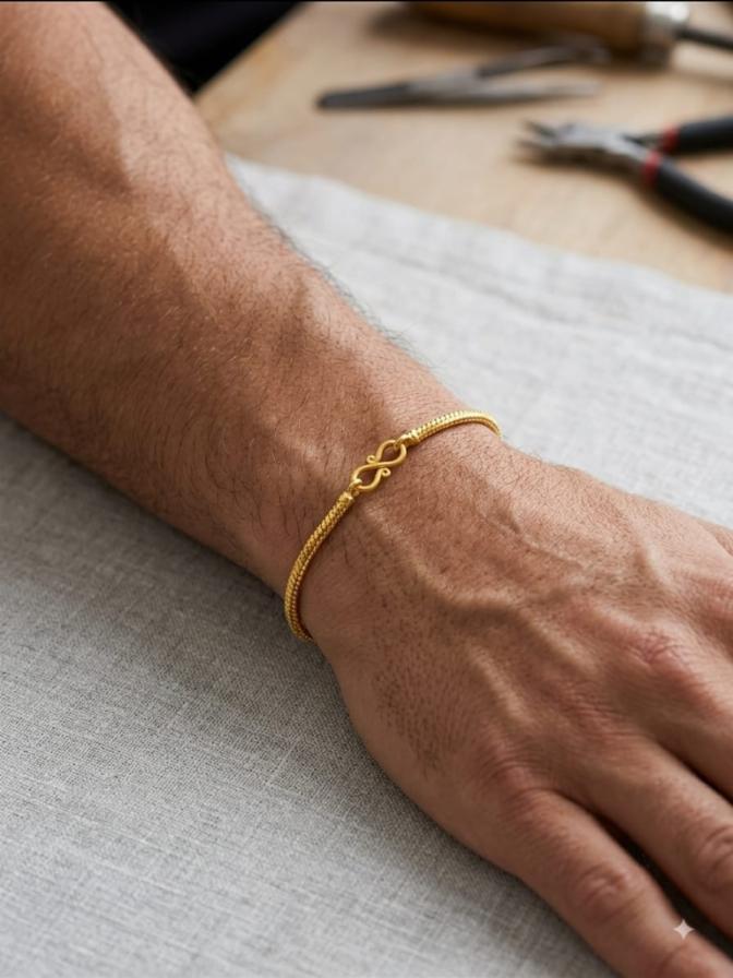Gold Plated Flat Textured Snake Chain Bracelet
