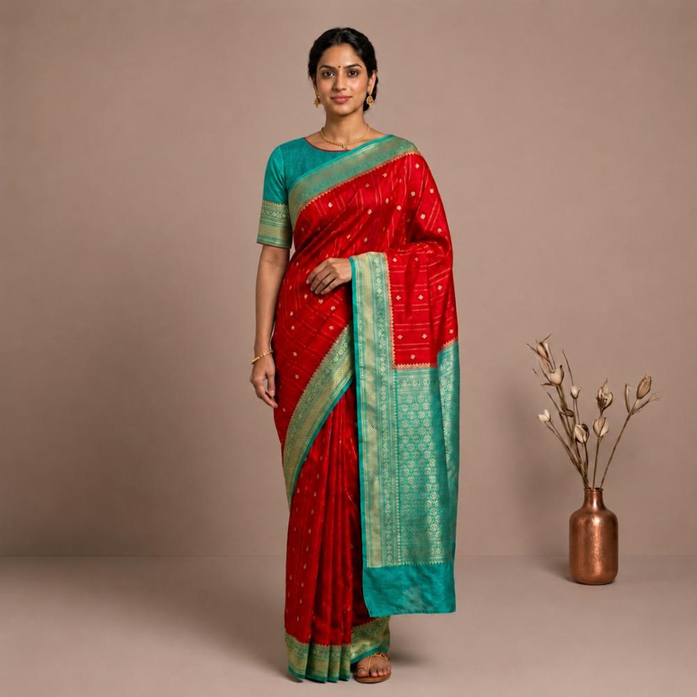 Banarasi Chiniyan Booti Soft Silk Saree with Woven Design Blouse