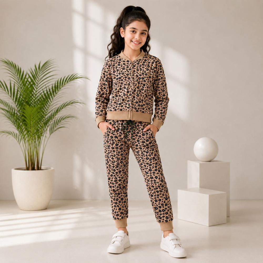 Girls Zipper Tracksuit With Floral And Butterfly Print