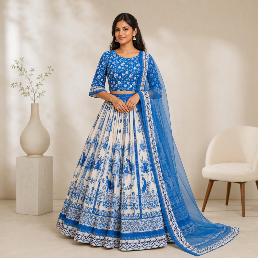 Muslin Cotton Digital Print Lehenga Choli with Dupatta