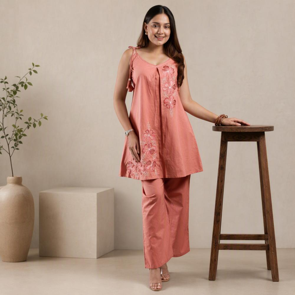 Roman Silk Embroidered Palazzo Suit Set for Women 