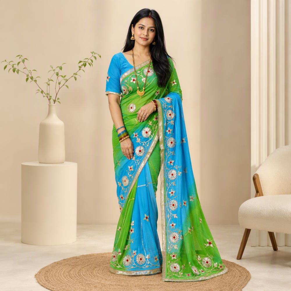 Semi Chiffon Charkhi Gotta Work Saree