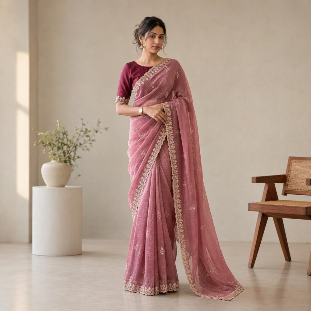 Star Georgette Sequence Embroidery Saree