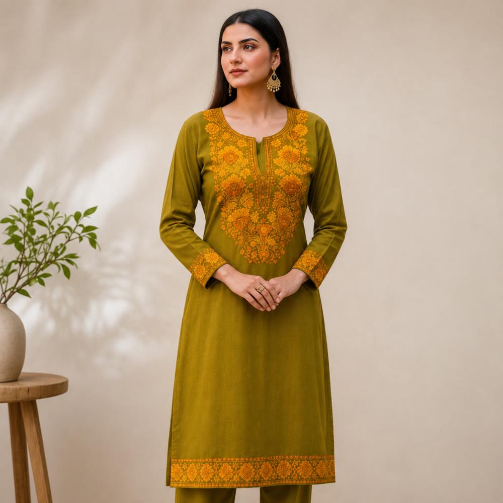 Cotton Short Kurti With Kashmiri Aari Work