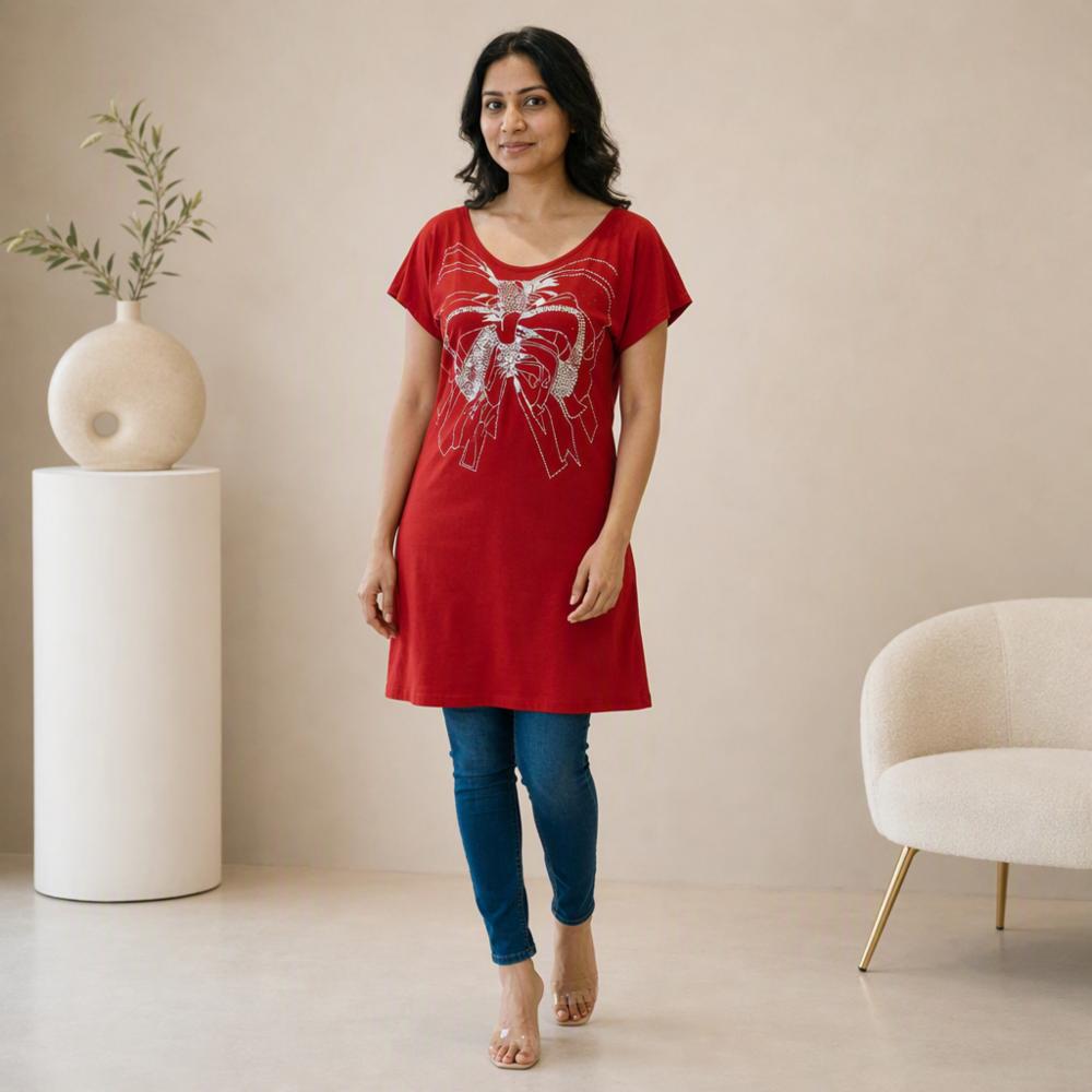 Red Designer Tunic Top