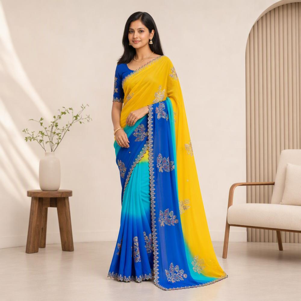 Gorgatte Embroidered Multicolor Saree with Unstitched Blouse
