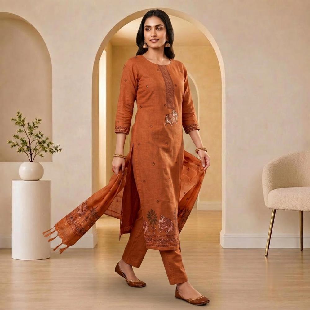 Muga Cotton Jamdani Pichwai Weaving Salwar Suit Dress Material