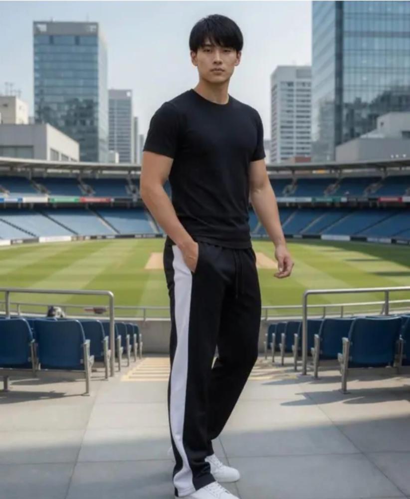 Men's Black Track Pants with White Side Panel | Loose Fit Sports Lower
