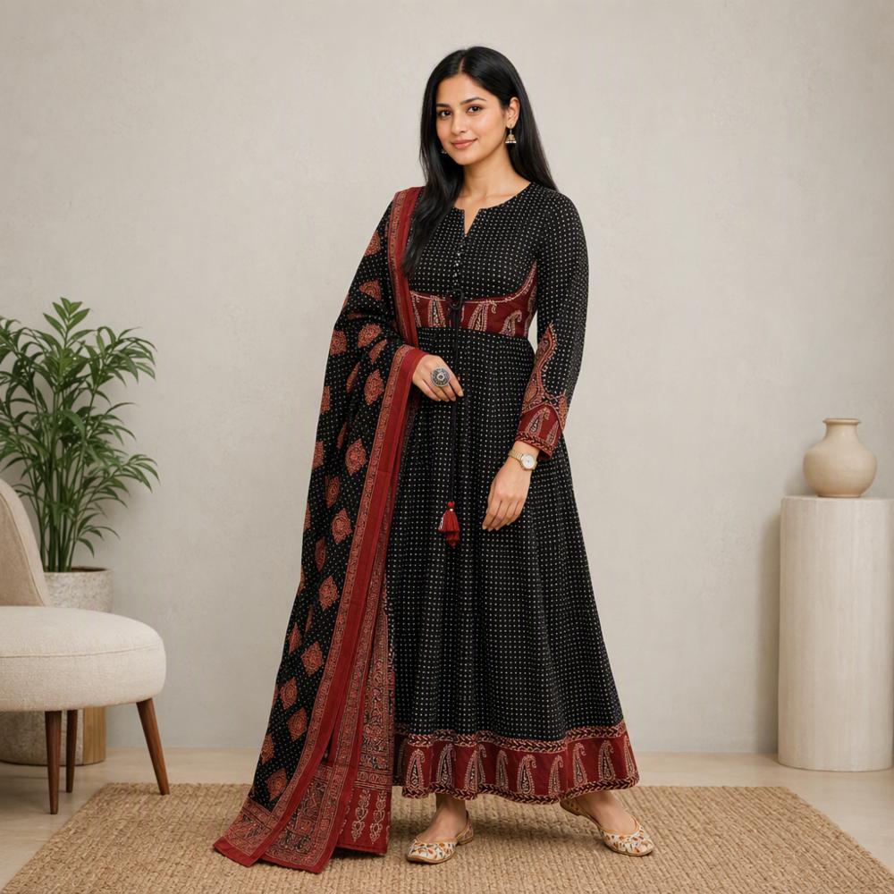 Women's Premium 60s Cotton Jaipuri Print Kurta Pant Dupatta Set