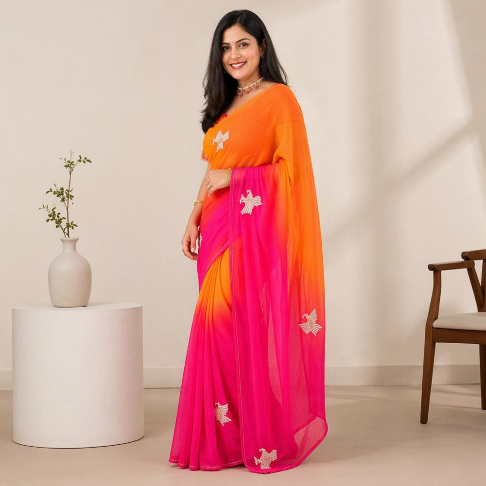 Semi Chiffon Peacock Saree