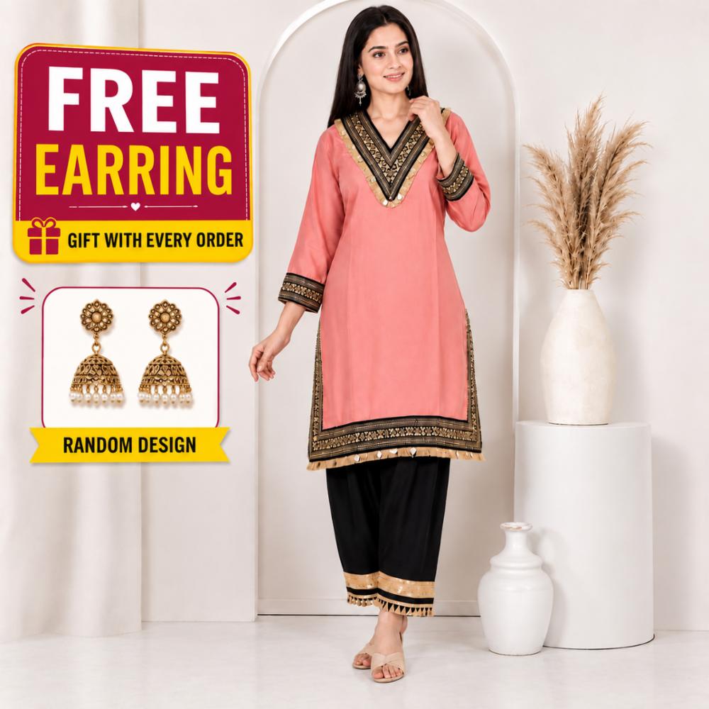 Women's Cotton Silk Kurta and Semi Palazzo Set with Lace Work