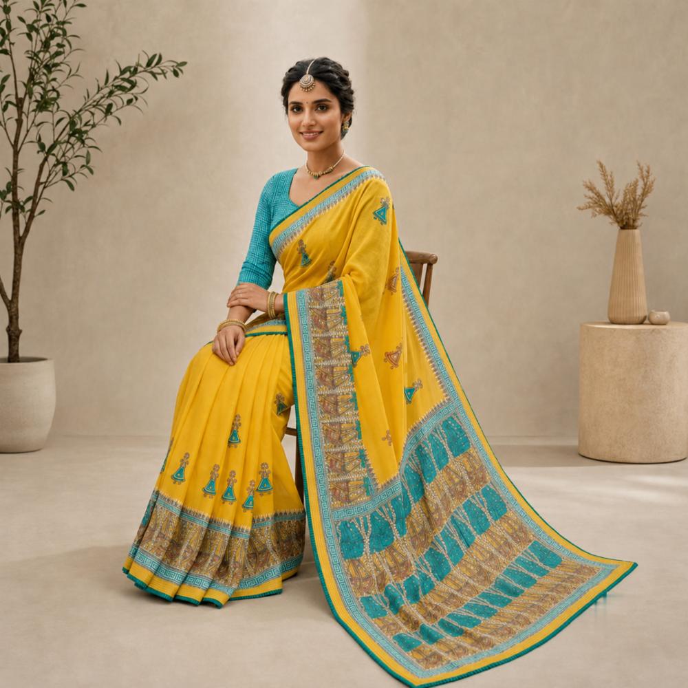 Semi Georgette Saree with Mirror Work and Lace Blouse