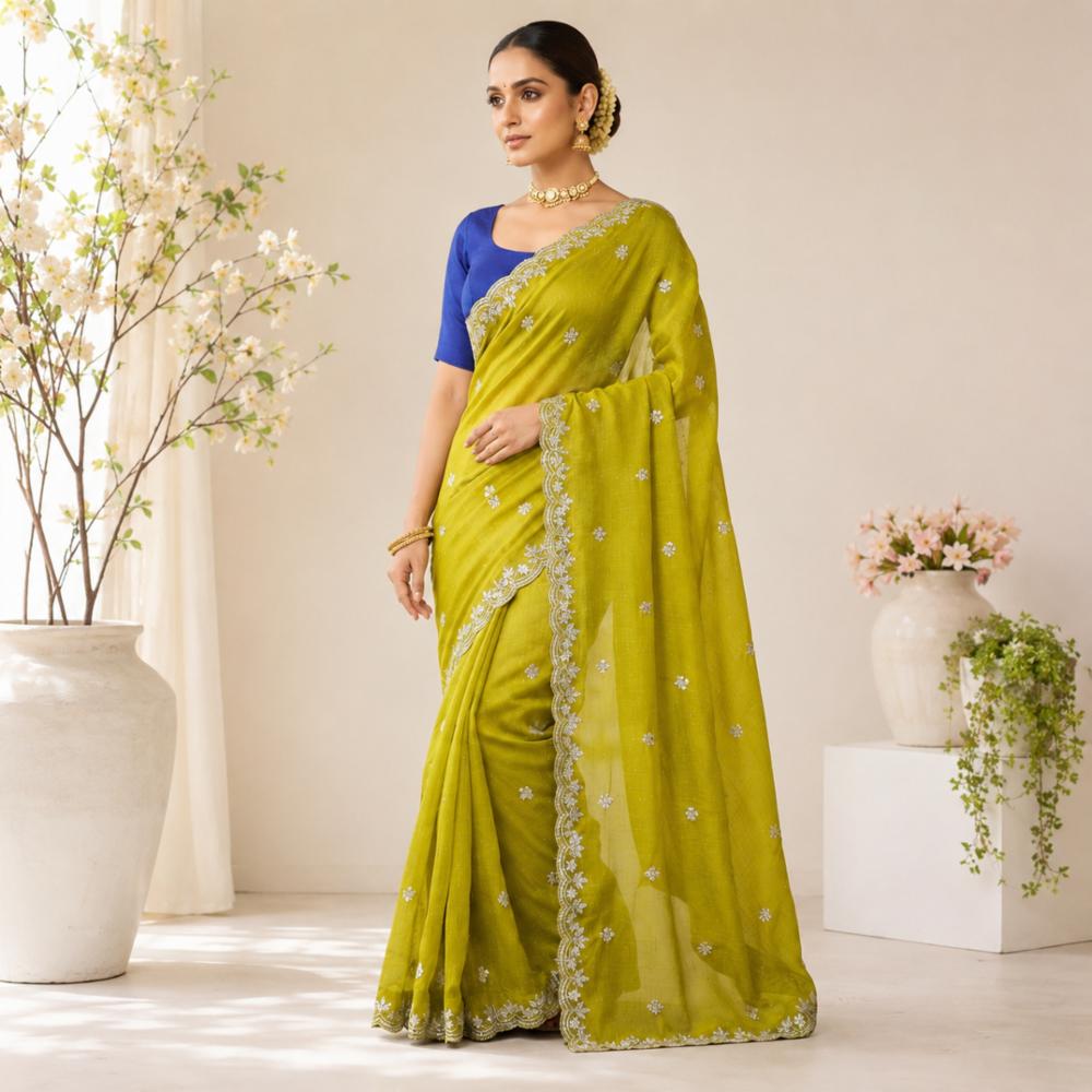 Georgette Saree with Embroidered Booti Work and Blouse Piece