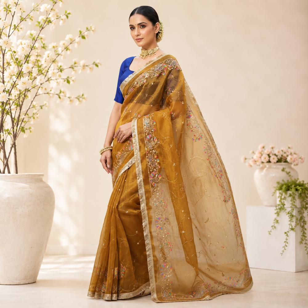 Simmer Embroidered Butta Work Saree with Blouse Piece