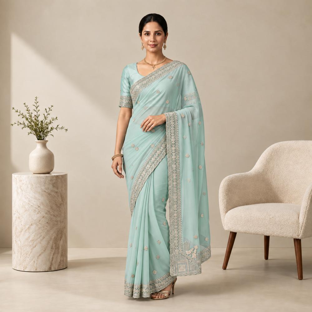 Soft Georgette Silk Saree with Multi Thread and Sequin Embroidery