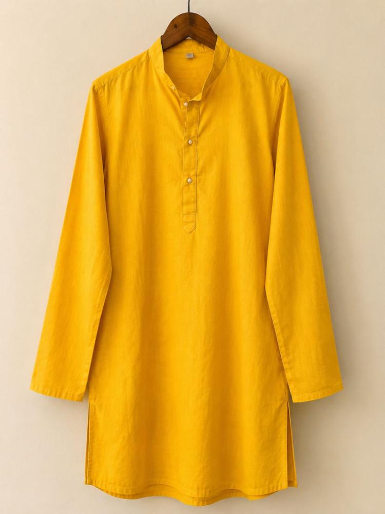 Men\u2019s Mustard Yellow Cotton Kurta