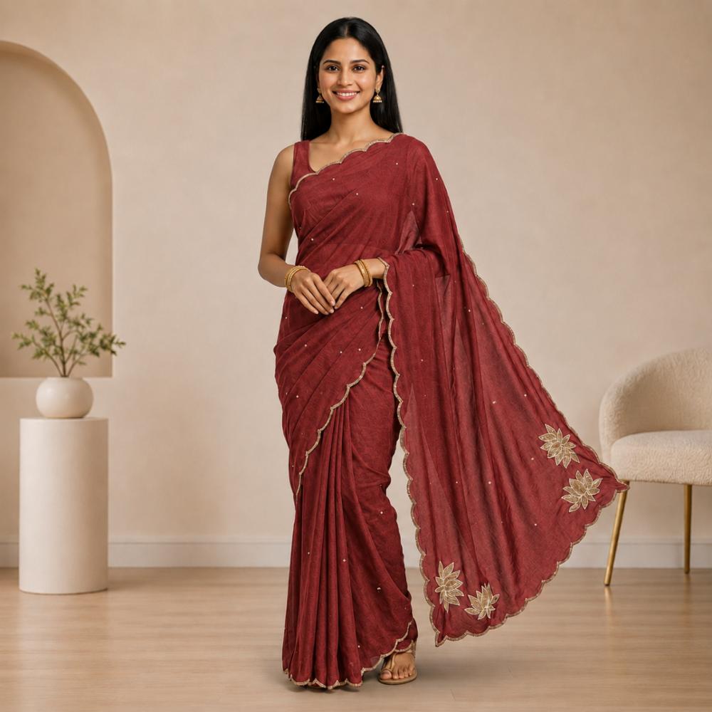 Rangoli Crush Silk Handwork Saree with Butta Work and Handworked Blouse