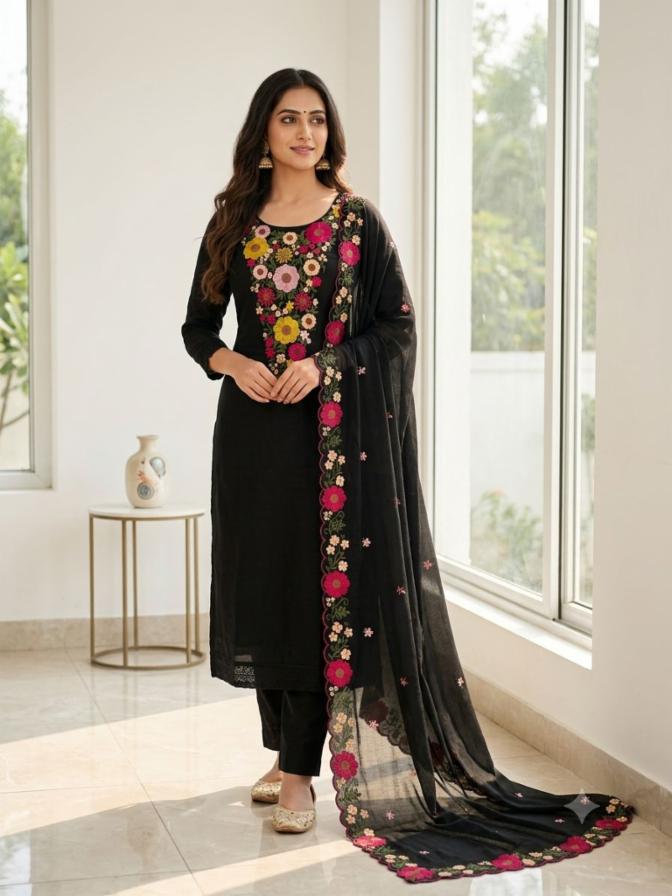 Unstitched Dress Material Top, Dupatta, And Bottom
