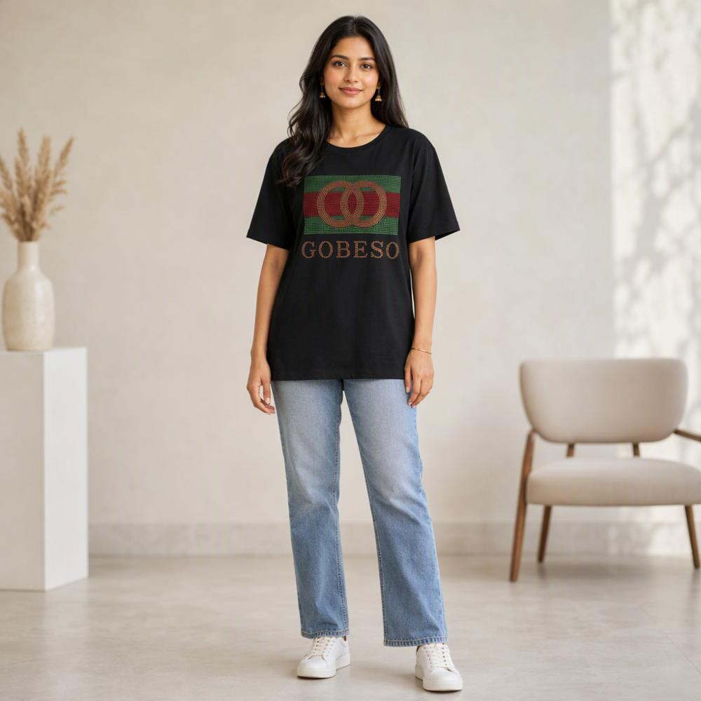 Black GOBESO Graphic T-Shirt