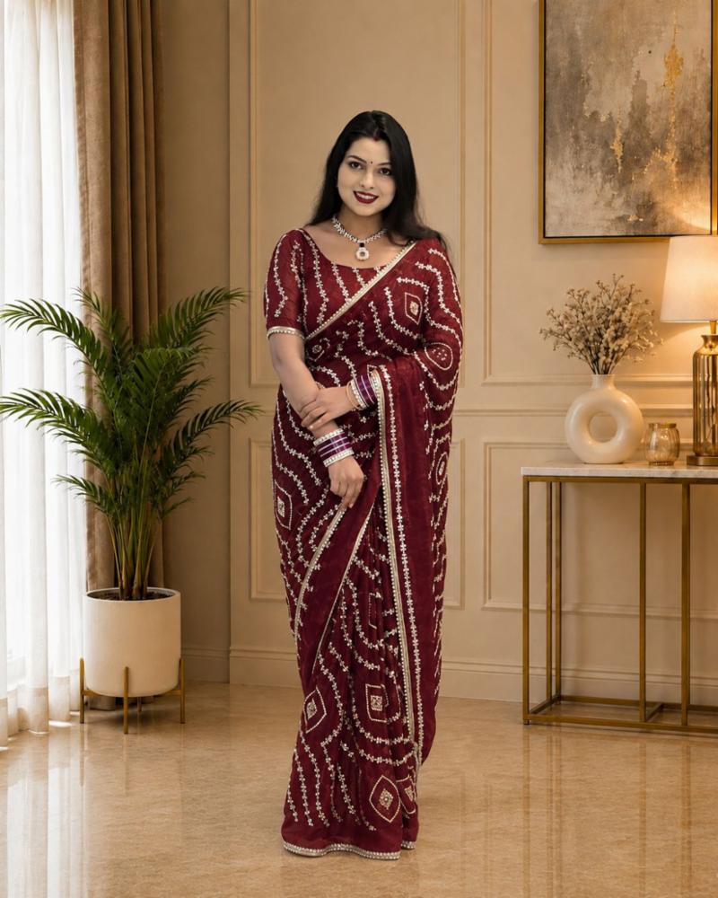 Pure Soft Fandy Satin Silk Saree With Hand Work Lace Border & Blouse