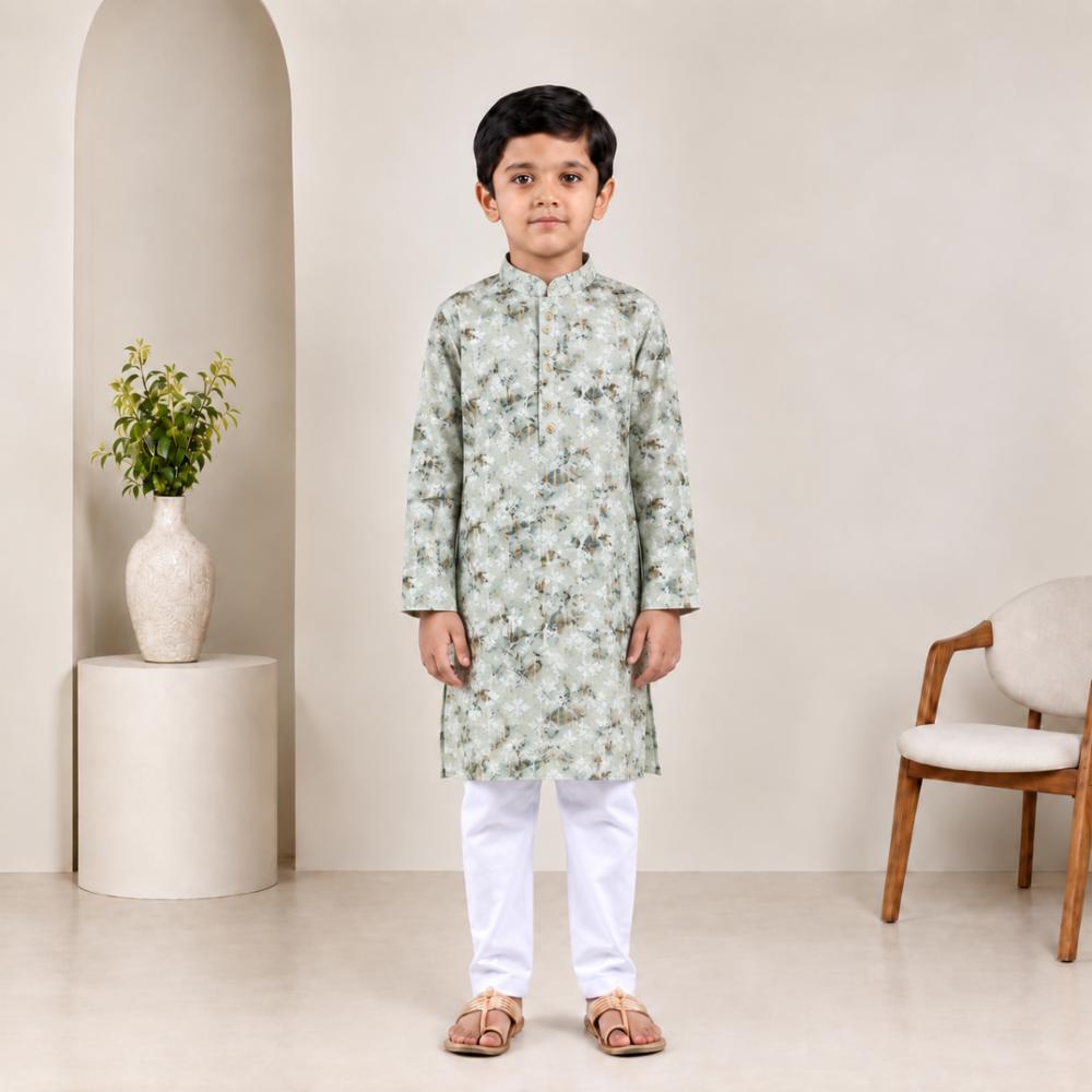 Boys Cotton Rayon Kurta Pajama Set Printed Full Sleeves