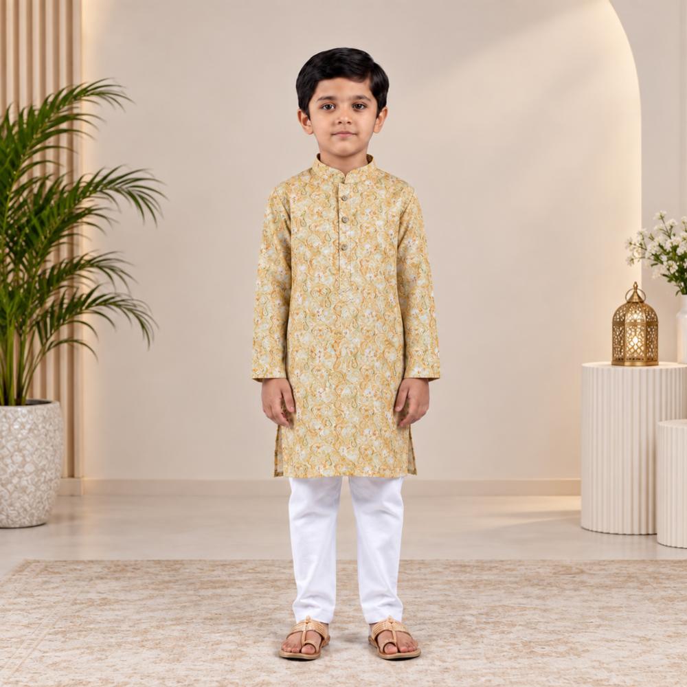 Boys Cotton and Rayon Blend Kurta Pajama Set Printed