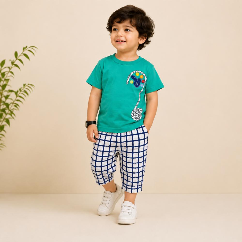 Boys Camouflage Printed Co-ord Set Â€“ Green T-shirt & White