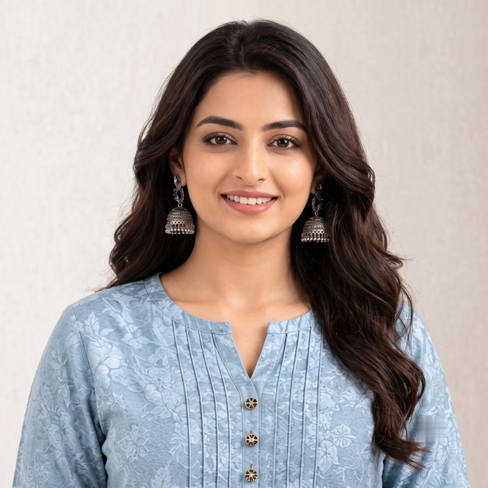 Light Blue Jacquard Silk Floral Print Kurta and Palazzo Set