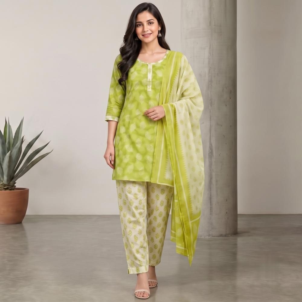 Red Floral Printed Kurti Palazzo Set, Cotton 60X60